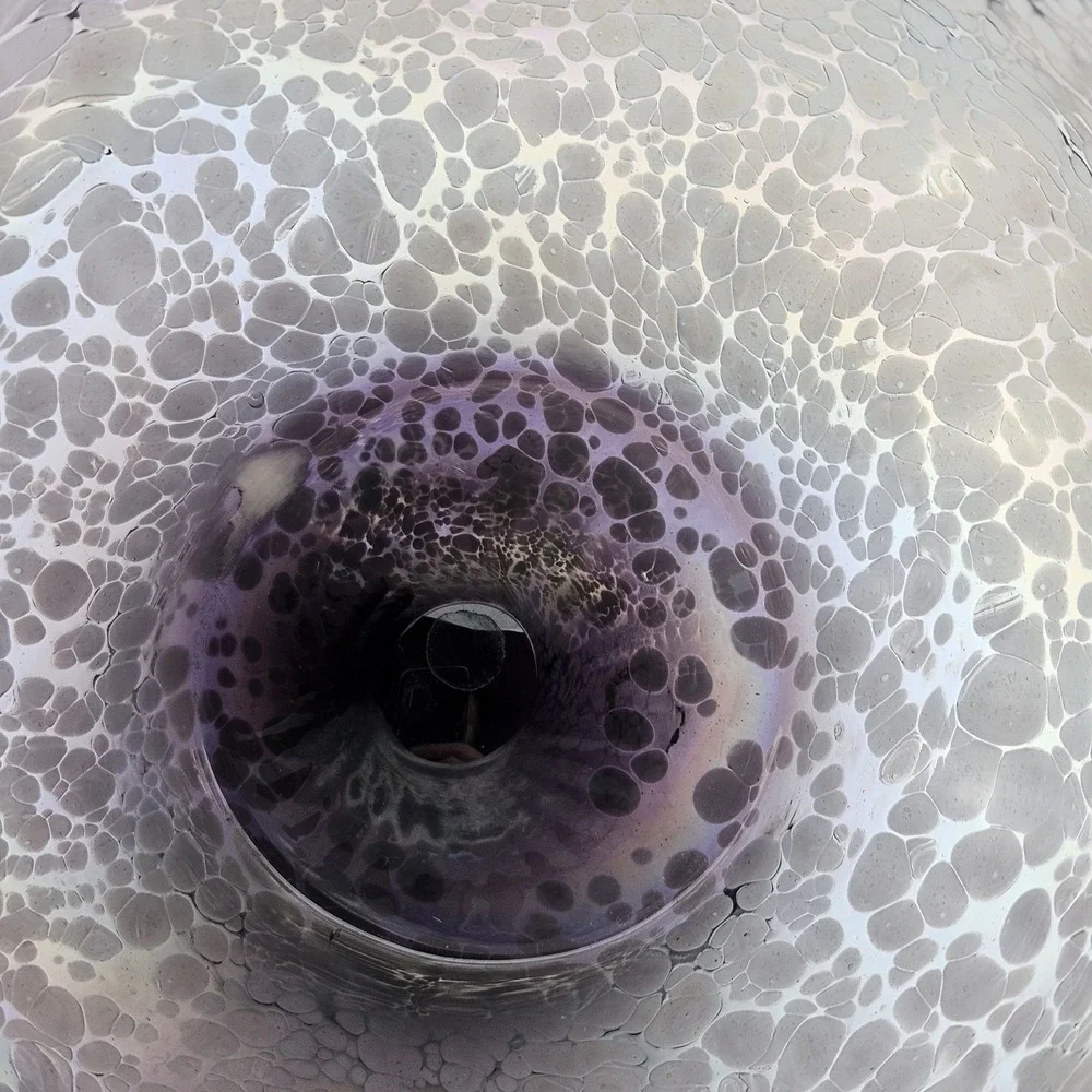 Purple Handblown Art Glass Vase Iridescent Confetti Splatter Large 9.5